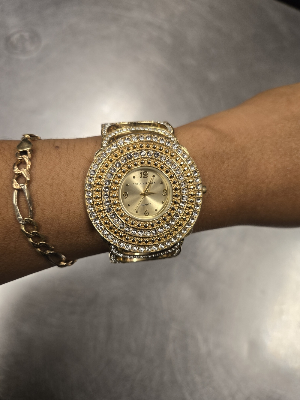 sofia by sofia vergara Gold Crystal-Embellished Round Watch